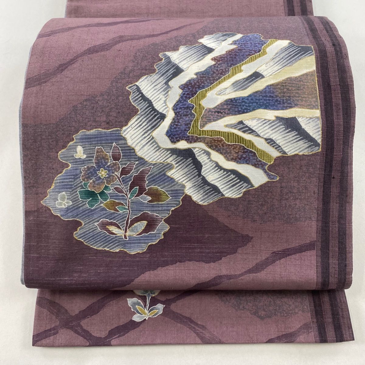 袋帯 秀品 草花 金彩 黒 お太鼓柄 正絹 【中古】 袋帯 美品 秀品 落款 