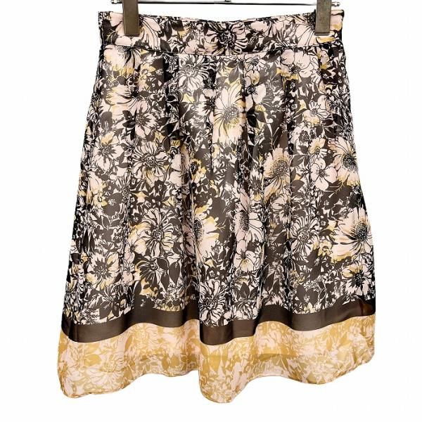 古着 ジルスチュアート JILL STUART 薄手 シフォンスカート 花柄 裏地付き ひざ丈 ポリ S ピンク ピンク×マスタード×黒 レディース