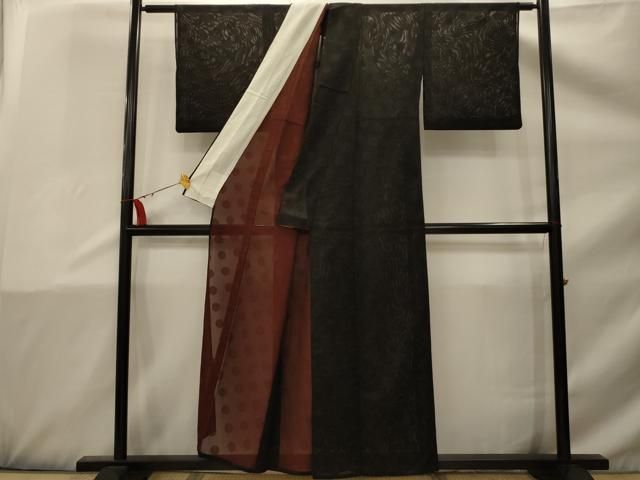 夏着物　麻　上布？　絣丸紋　墨紺色 阿波しじら織 着物 青と紺の絣格子 No.78 – ふだんきものハイムラヤ