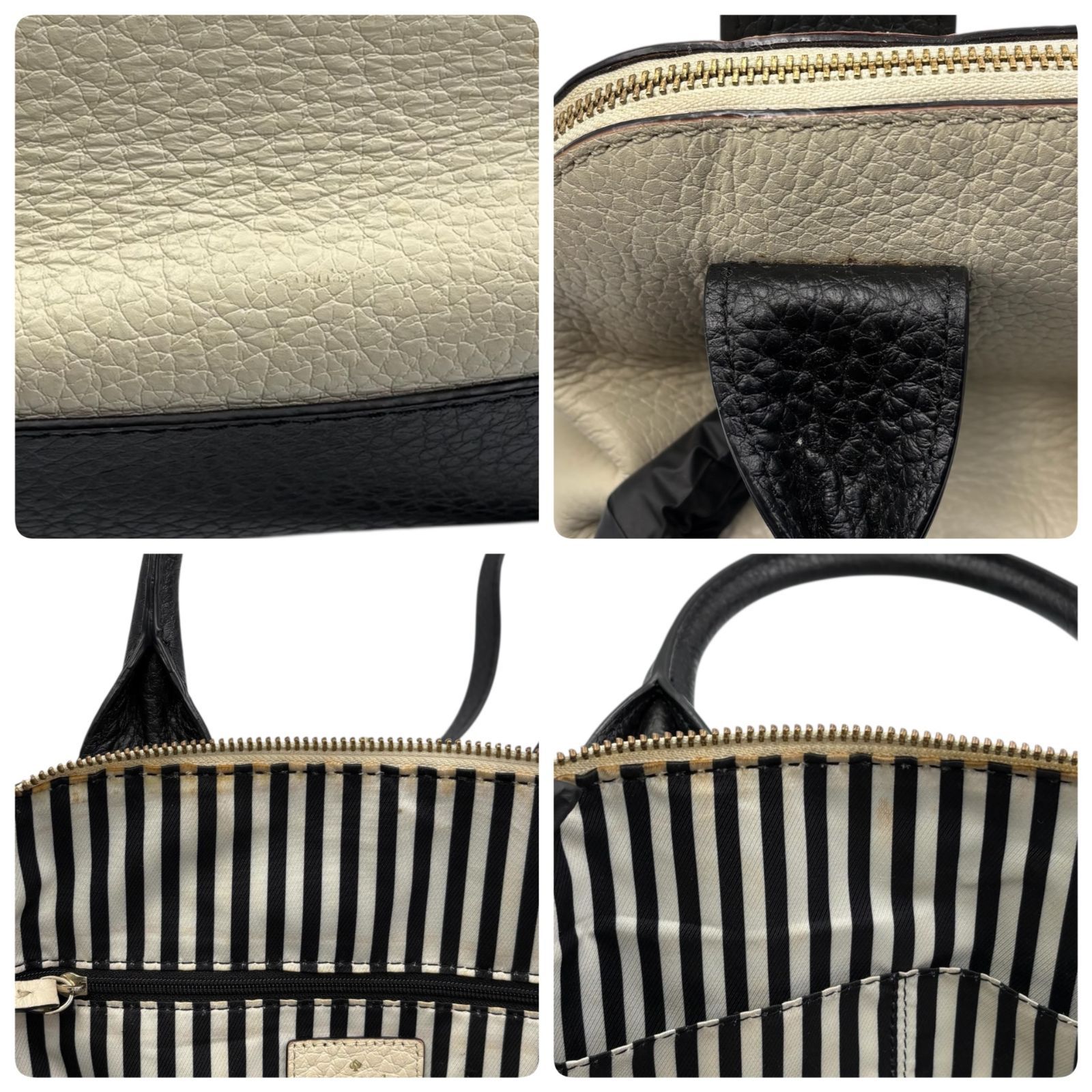 kate spade ケイトスペード ハンドバッグ 2way 保存袋付 レザー ホワイト×ブラック 256800211 K121