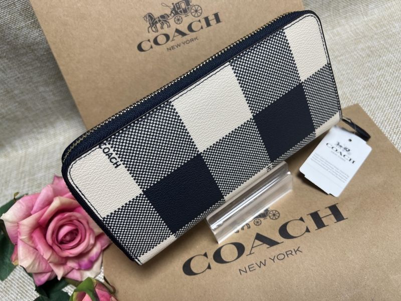 コーチ COACH 財布 長財布 バフ プレイド チェック パターン ジップ