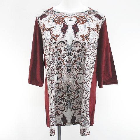 未使用品 ルイテミス LUITHEMIS 七分袖 Tシャツ カットソー 44 茶系 ブラウン 日本製 タグ付 総柄 レディース other - LUITHEMIS 七分袖 Tシャツ カットソー 44 茶系 ブラウン