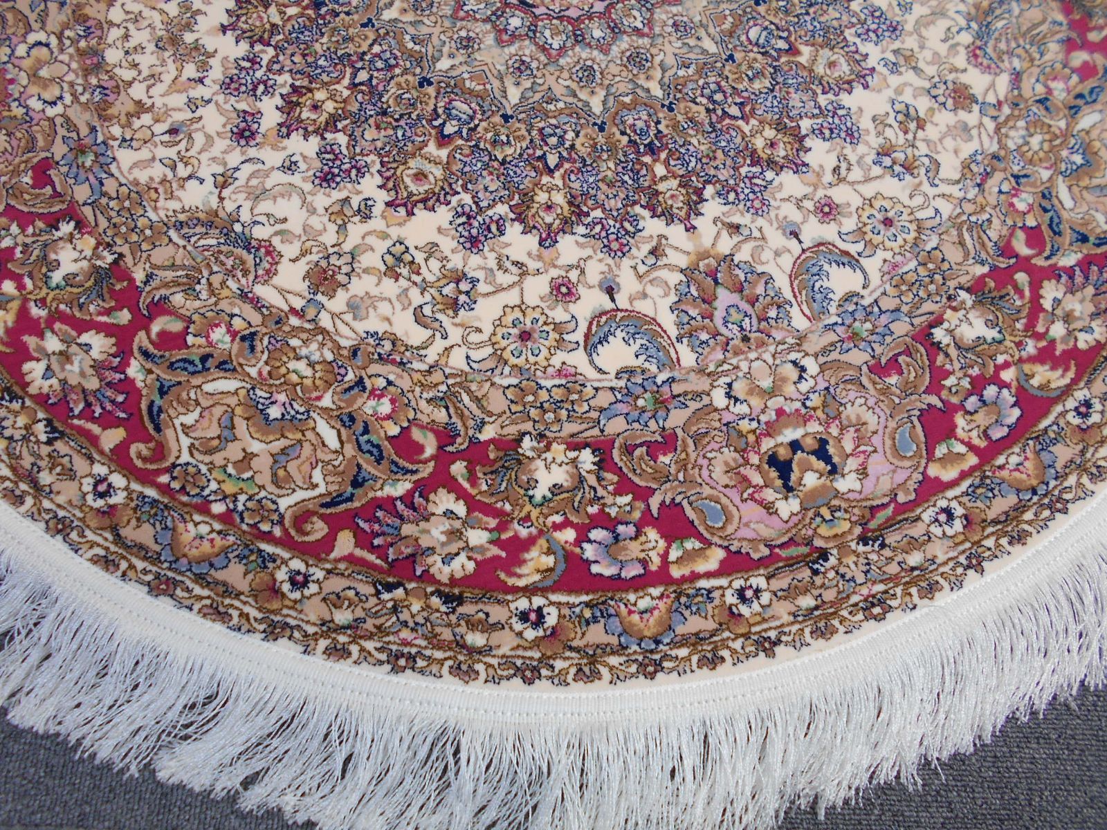 大きさ直径約200cm多色織、高密度！輝く 本場イラン産 絨毯 円形200cm‐201271