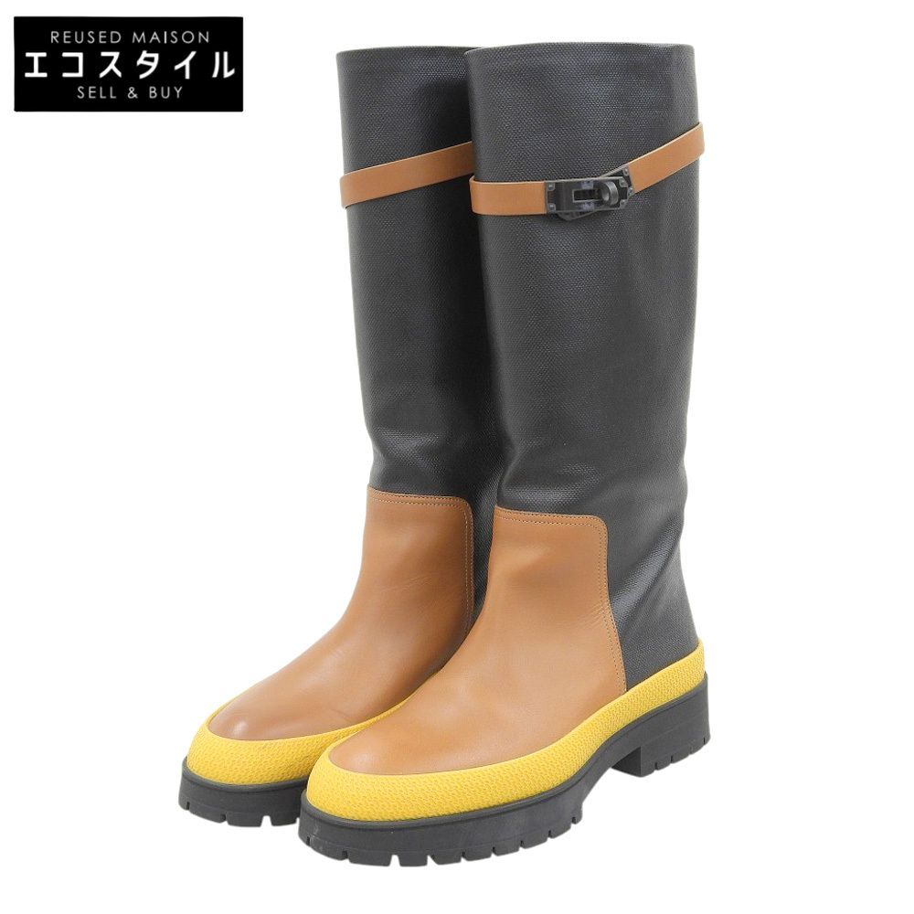 HERMES エルメス ジャンピング ケリー金具 ケリーブーツ レディース バイ ブラック|ブラウン 38 38