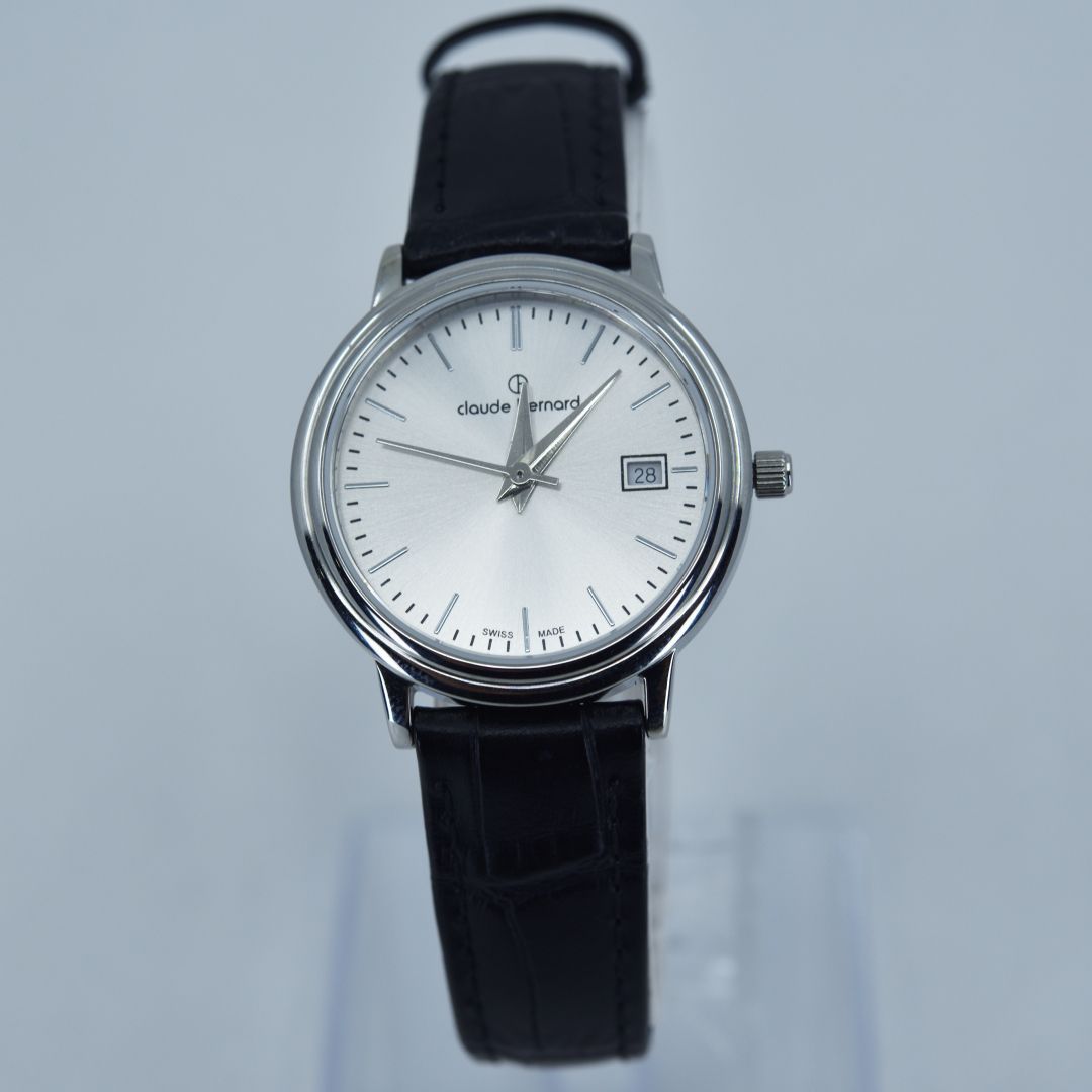 claude bernard クロードベルナール 腕時計 黒革ベルト ラウンド
