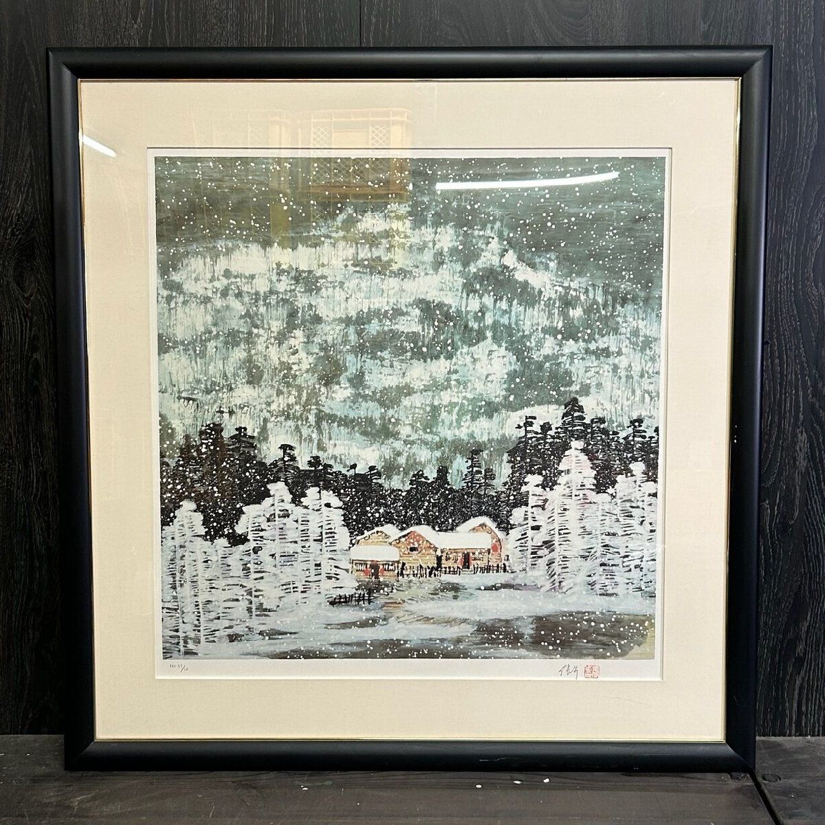 FXC20 真作保証 張歩 チャンプー 冬 リトグラフ ED NO.11 中国画家 額装/S7