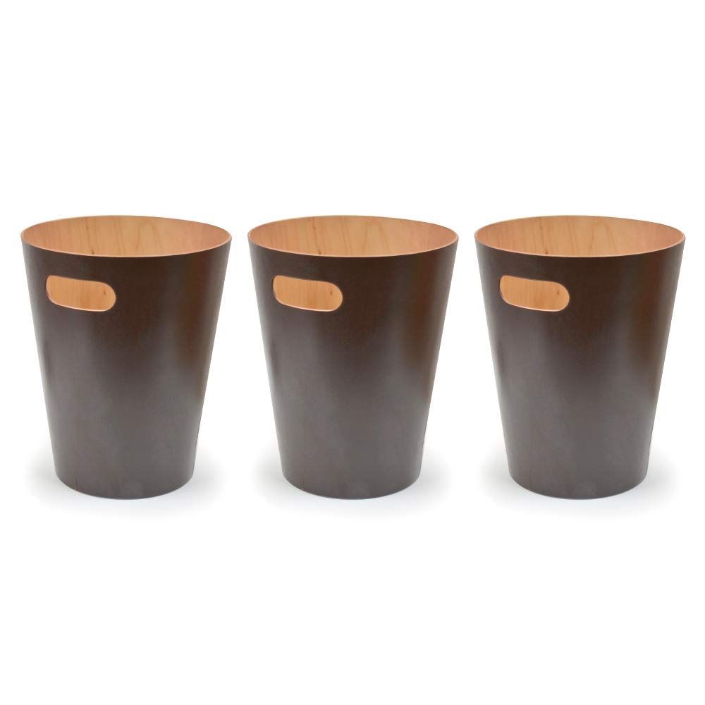 人気商品 3個入 9981000229 WOODROW 7.5L ライトエスプレッソ内側ナチュラル ダストボックス ごみ箱 ペール ふたなし 丸型 木製ゴミ箱 umbra