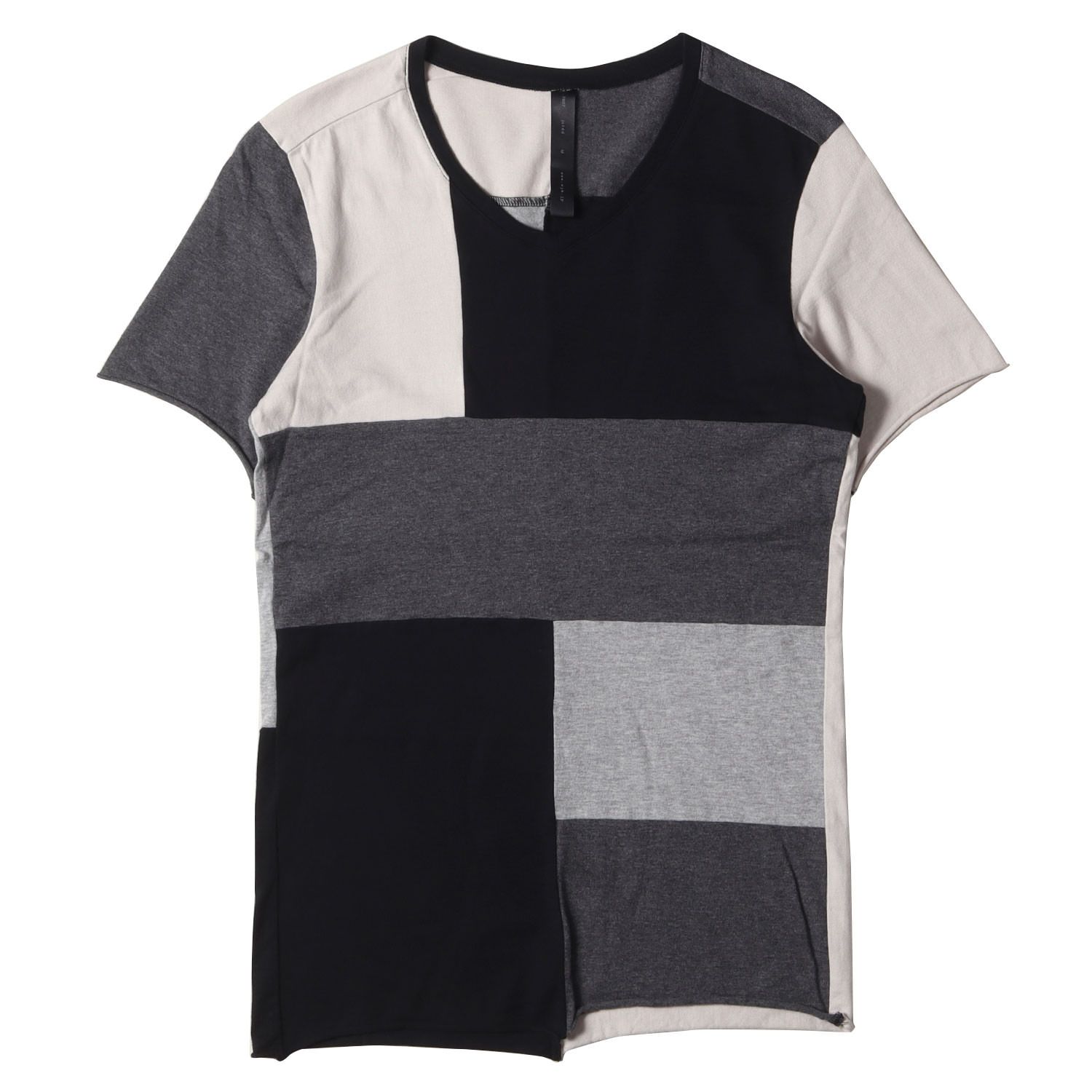 WJK ダブルジェイケイ Tシャツ サイズ:M カットオフ パッチワーク Vネック 半袖 cut-off patchwork C/S 7807 js14d パネル 切替 ブラック グレー オフホワイト トップス カジュアル ブランド 日本製