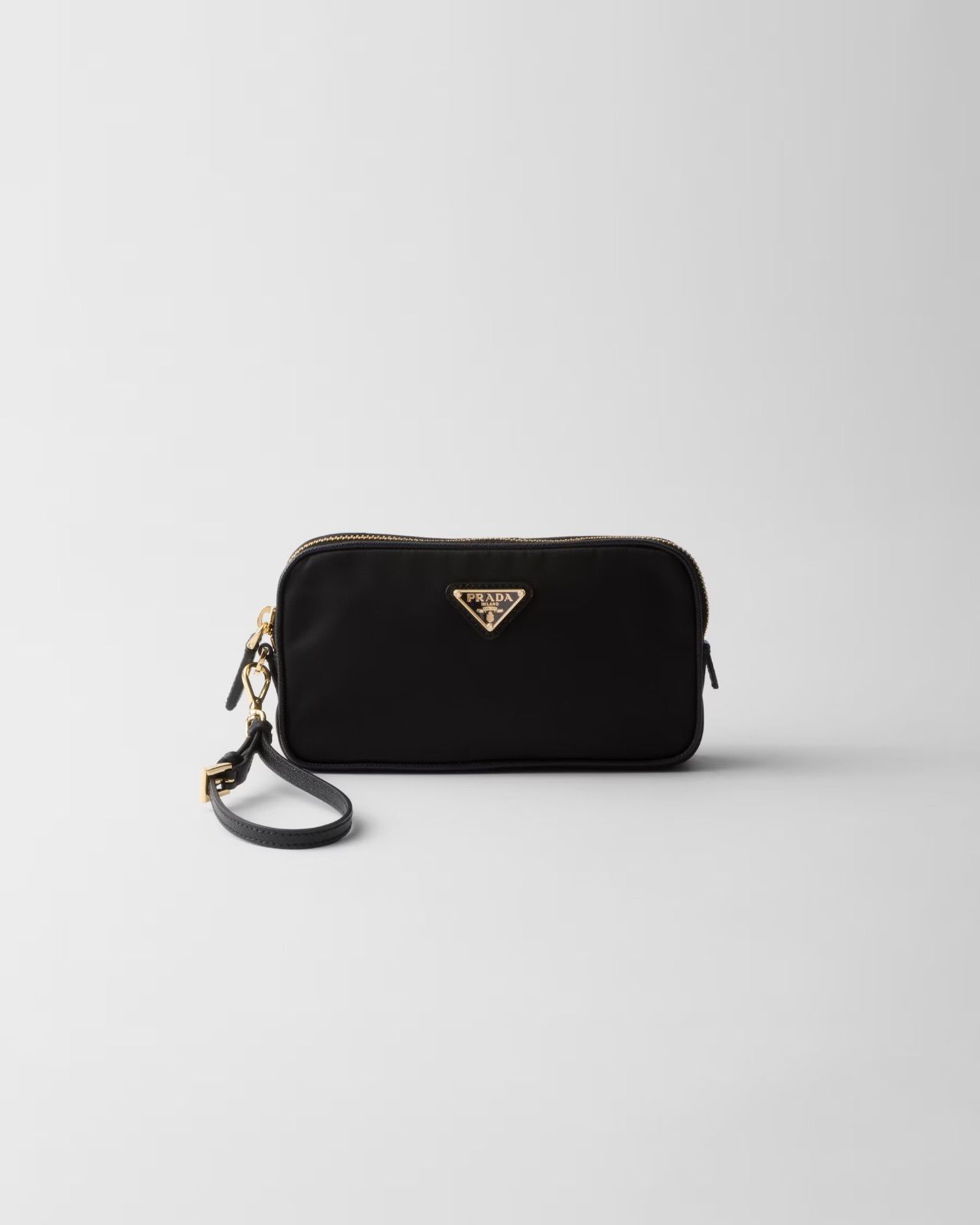 PRADA 黒 レザーポーチ 3ポケット ブラック サフィアーノレザー ポーチ | PRADA