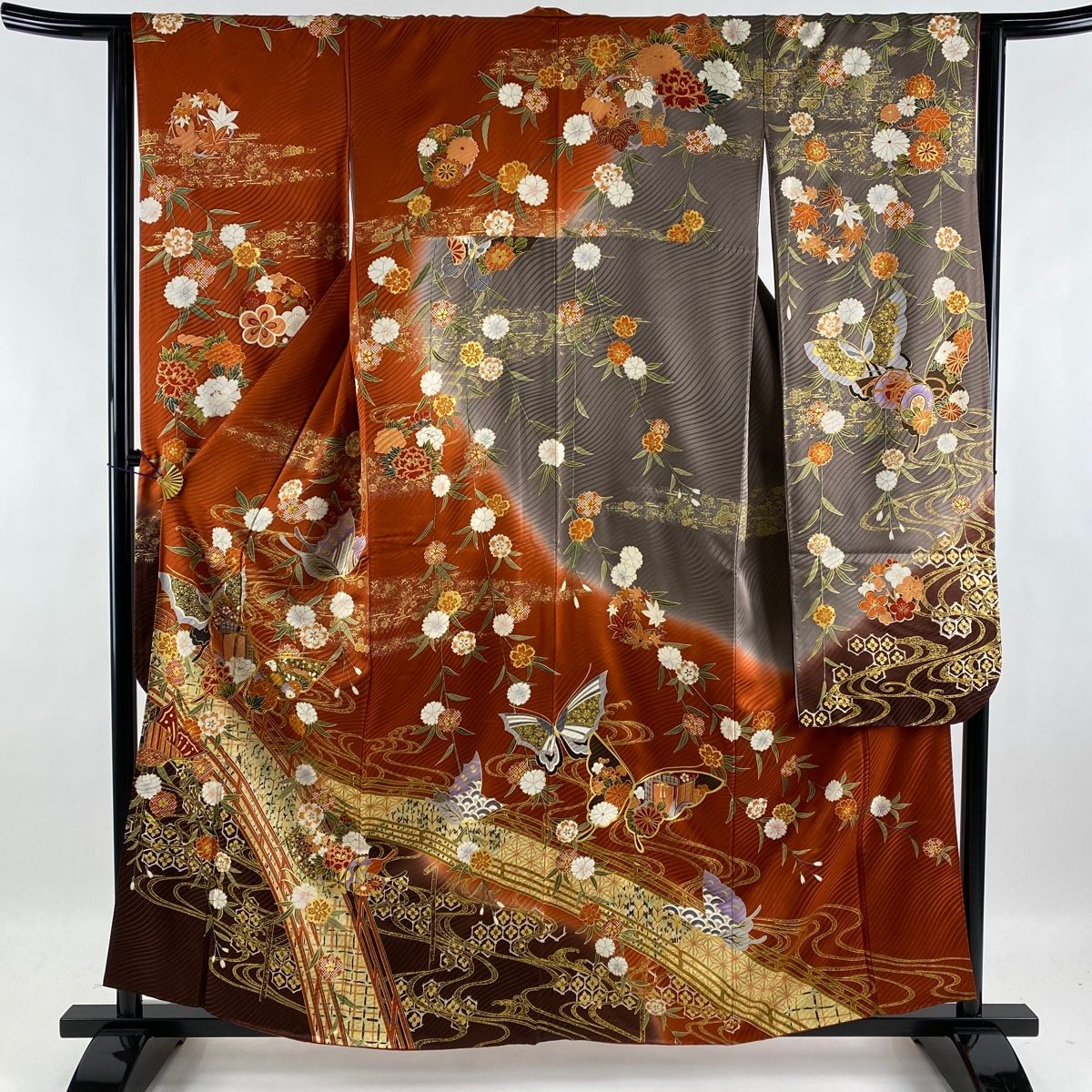 振袖 美品 名品 蝶 枝垂れ桜 金糸 金彩 赤茶 袷 身丈159cm 裄丈64cm M ... 振袖 美品 名品 身丈159cm 裄丈64cm 正絹