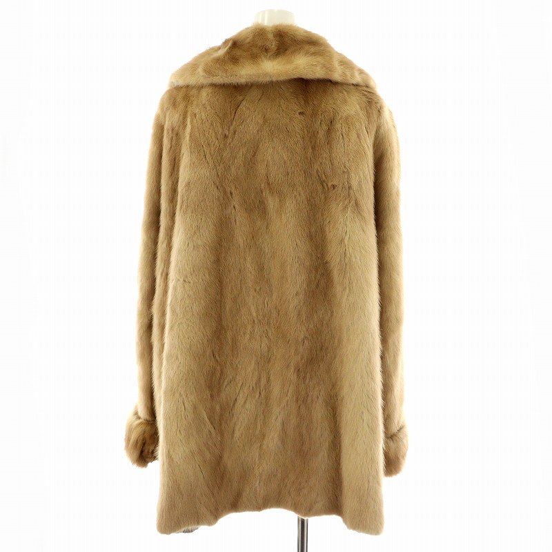 ファーコート ハーフ ミドル ミンク 毛皮 総裏地 刺繍 花柄 茶