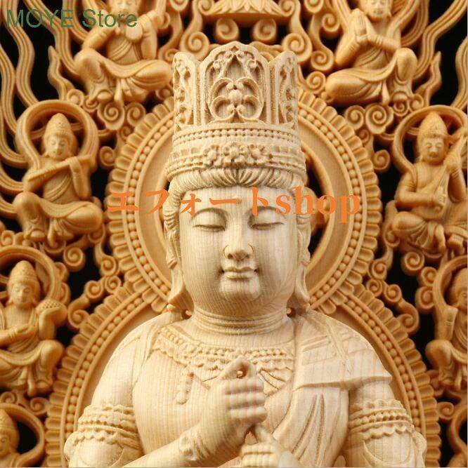最新作　総檜材　仏教工芸品　木彫仏教　精密彫刻　十一面観音菩薩座像 木彫仏像 【十一面観音菩薩立像】 桧木 切金仕上げ 立9.0寸 総高