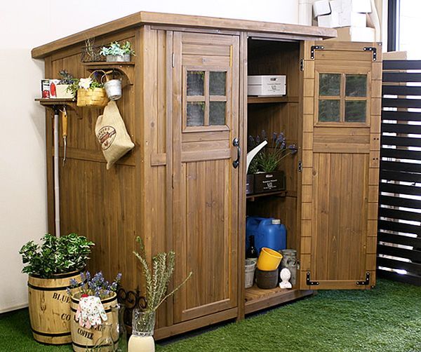 カントリー調木製大型物置小屋 ライトブラウン系 収納庫 物置 倉庫 295