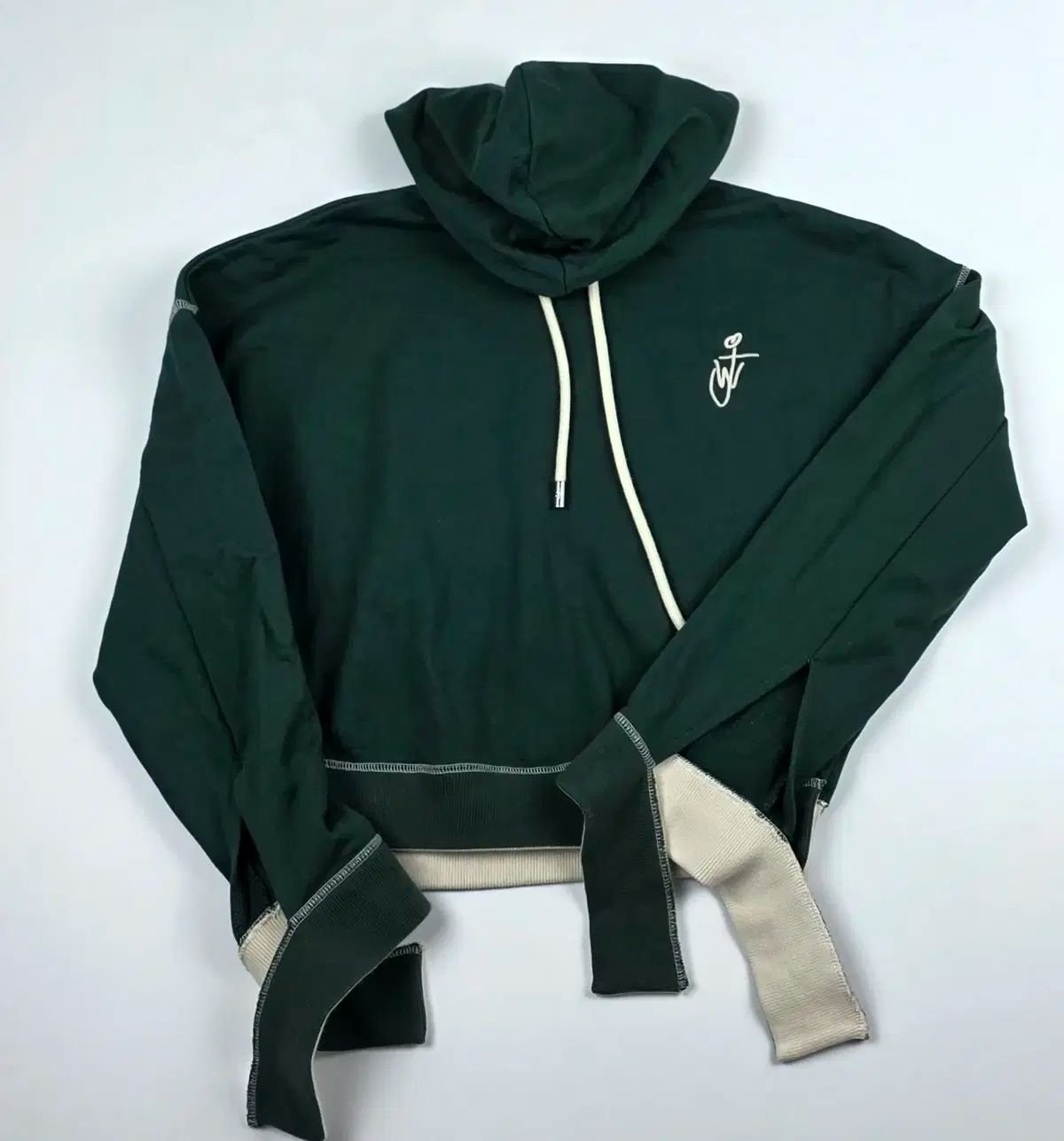XS JW アンダーソン クロップド 注釈 オーバーサイズ フード付きTシャツ