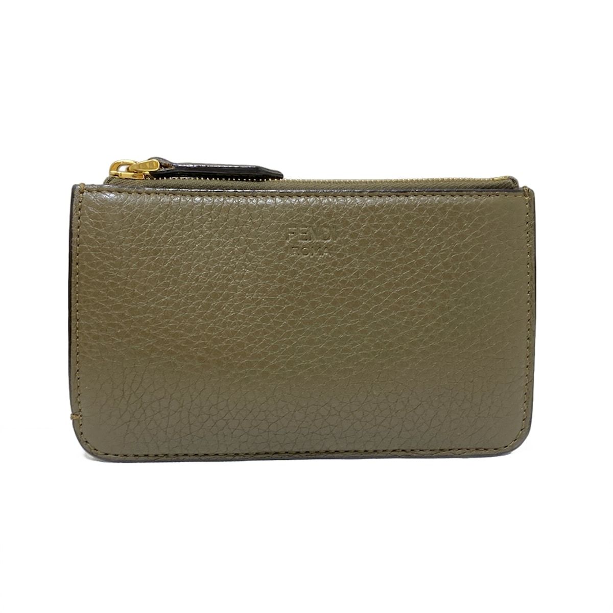 FENDI フェンディ コインケース - 8AP161 カーキ キーリング付き カードケース付き レザー