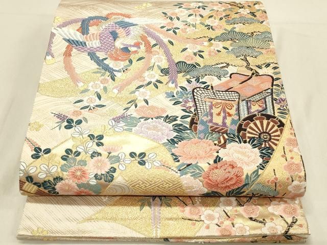 平和屋着物◎六通柄袋帯 唐織 尾長鳥花文 金銀糸 正絹 逸品
