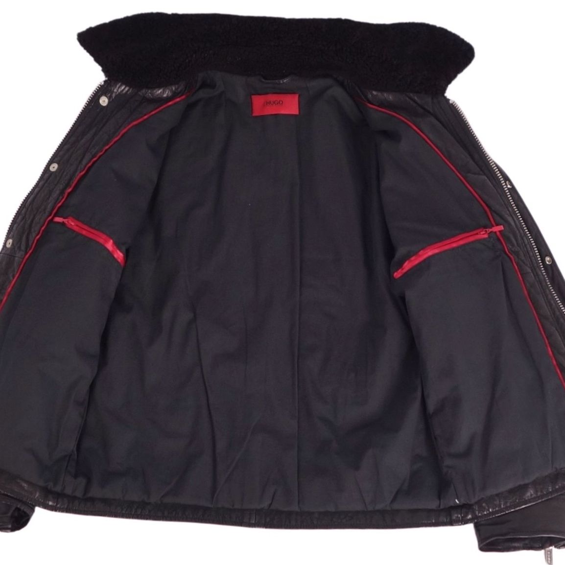 美品 ヒューゴボス HUGO BOSS ジャケット レザージャケット 襟ムートン