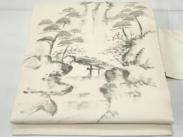 平和屋着物＊夏物 九寸名古屋帯 作家物 手描き 風景笹竹文 正絹