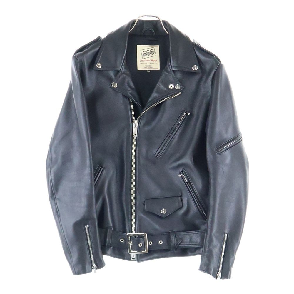 666 LEATHER WEAR トリプルシックスレザーウェア タイトフィット フロントベルト ライダースジャケット ブラック LJM-10TF