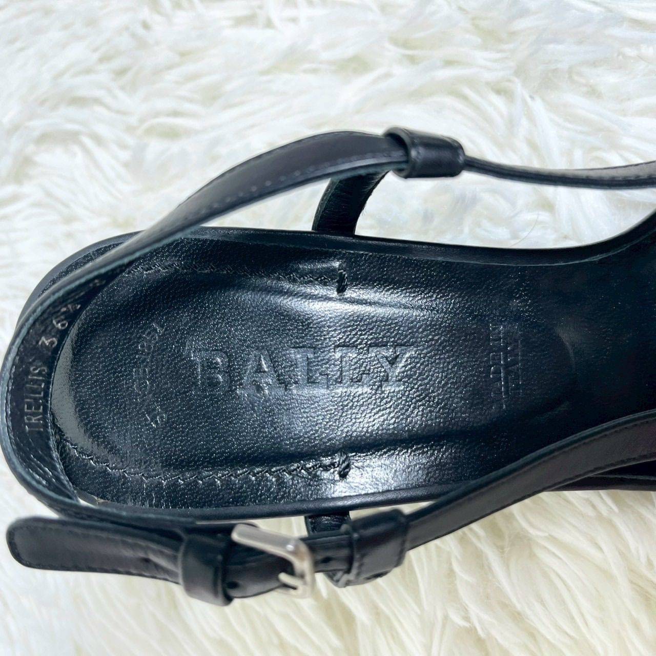 本物バリーBALLY本革レザーヒールストラップサンダルパンプスシューズ靴レディース22cmイタリア製35黒ブラック