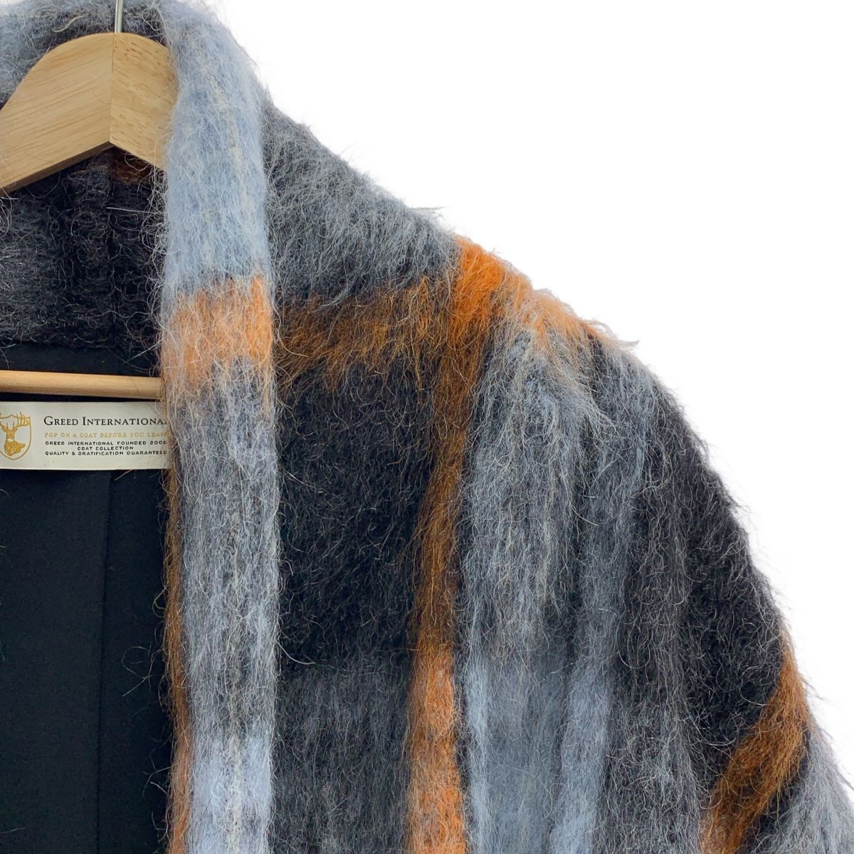 Greed International | グリードインターナショナル | モヘヤ チェック ガウンコート | F | ブルー | オレンジ | ブラック | レディース