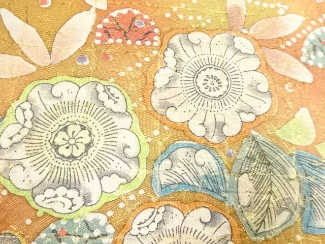 袋帯　グラデーション 花柄 流水に蝶・花模様織り出し振袖用袋帯【中古】【着】 宗sou