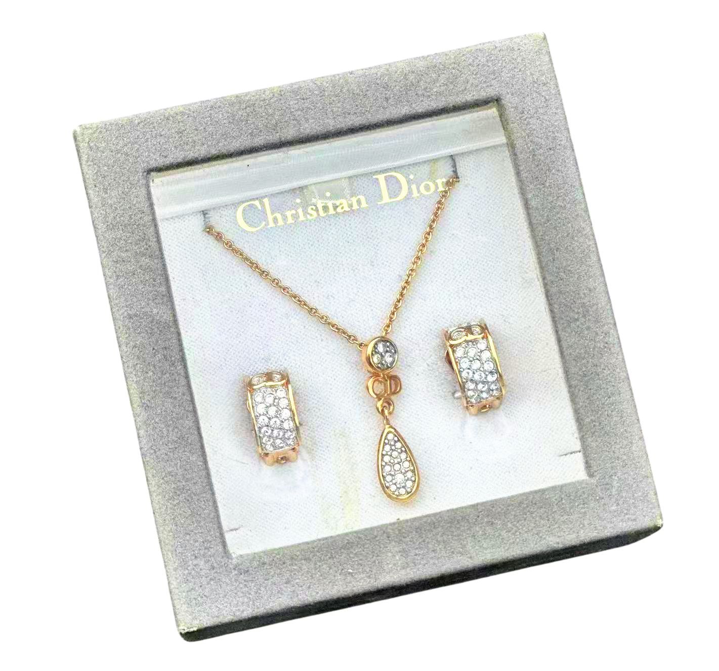 ◆クリスチャンディオールChristianDiorネックレス＆イヤリングセットヴィンテージVintageティアドロップモチーフラインストーン