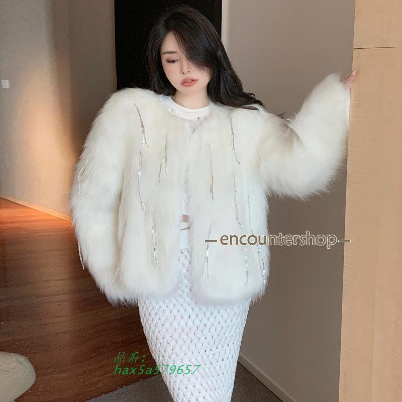 ファーコート フォックスファーコート ファージャケット レディース 冬 40代 フェイクフォックス モコモコ エコ 暖かい ショット丈 感 毛皮 hax5a579657 GULLKHAN_COM