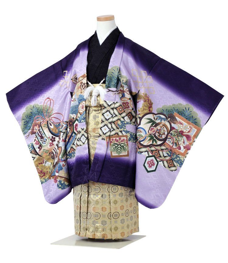 【専用出品】希少カラー♡七五三　5歳　男の子　フルセット　一式　紫　刺繍　鷹 七五三 着物 男の子 五歳 13点フルセット 羽織袴セット 刺繍入り