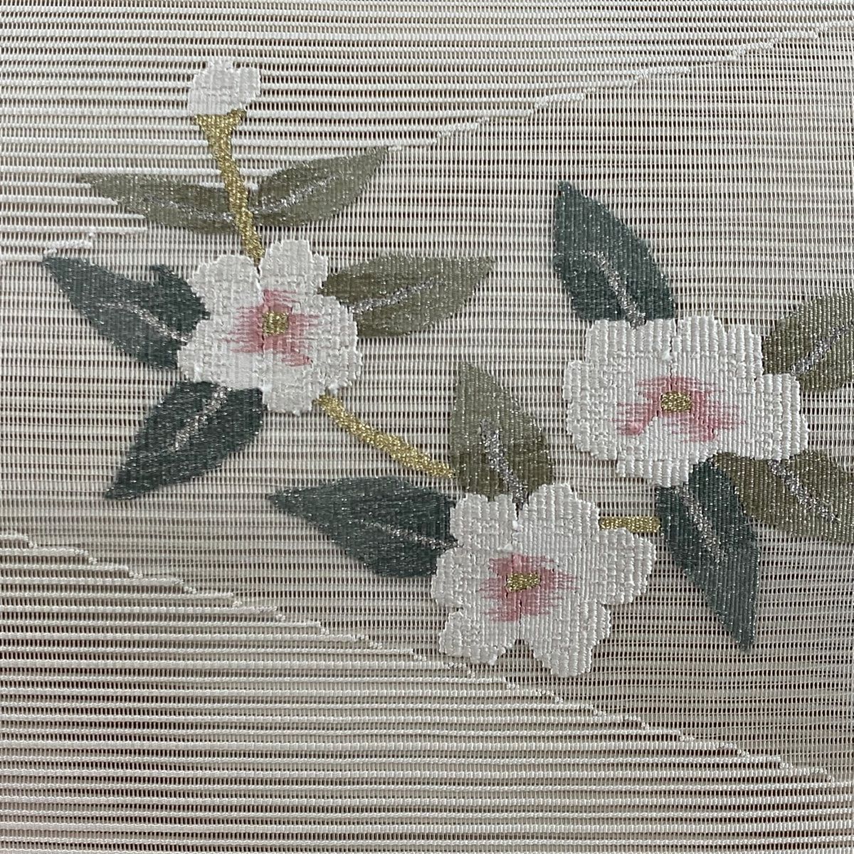 名古屋帯 美品 秀品 夏帯 絽 八寸名古屋帯 松葉仕立て 草花 金