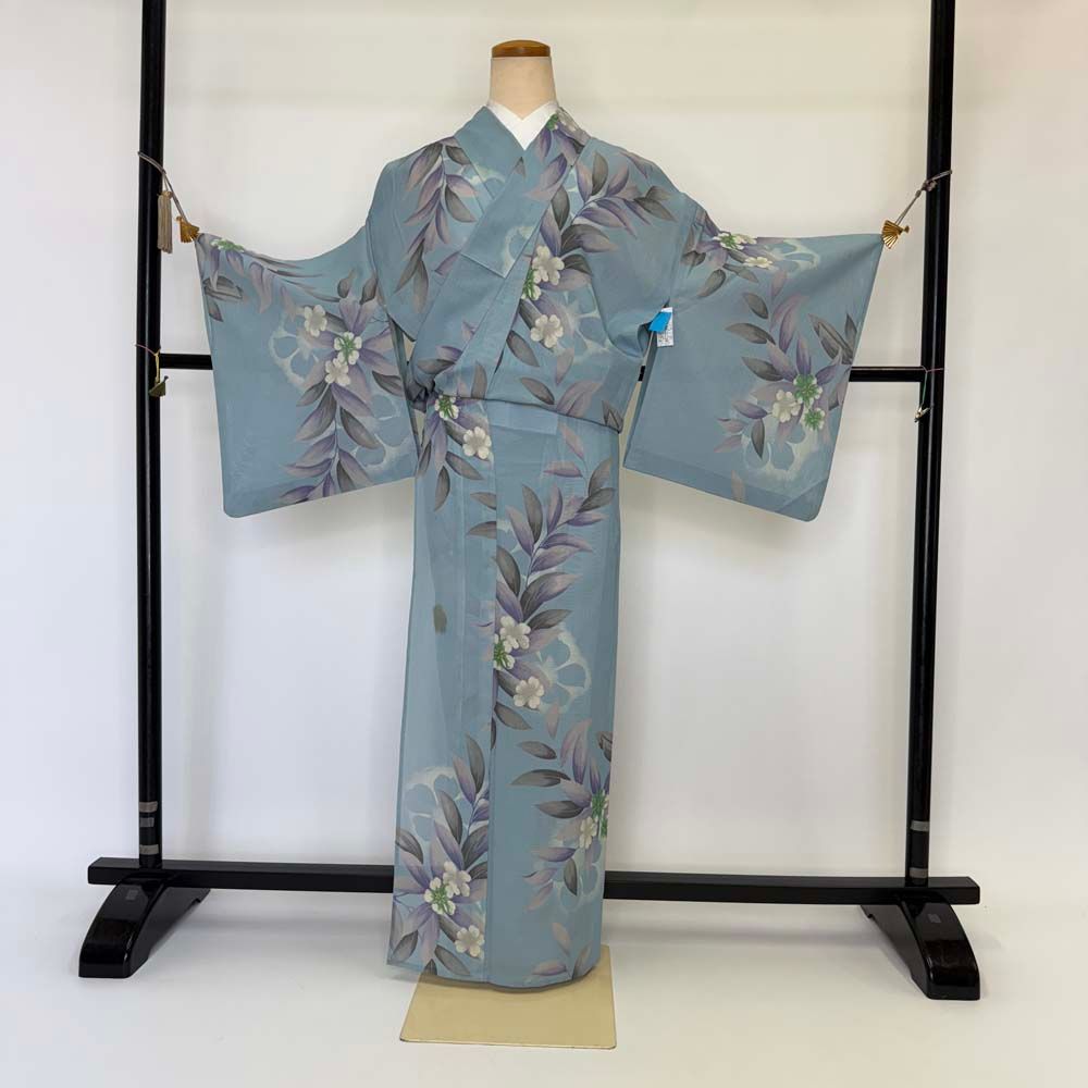 小紋 夏 絽 夏用 洗える着物 裄65cm 身丈160cm 花柄 お洒落着 小紋 夏 絽 夏用 洗える着物 裄65cm 身丈160cm 花柄 お洒落着