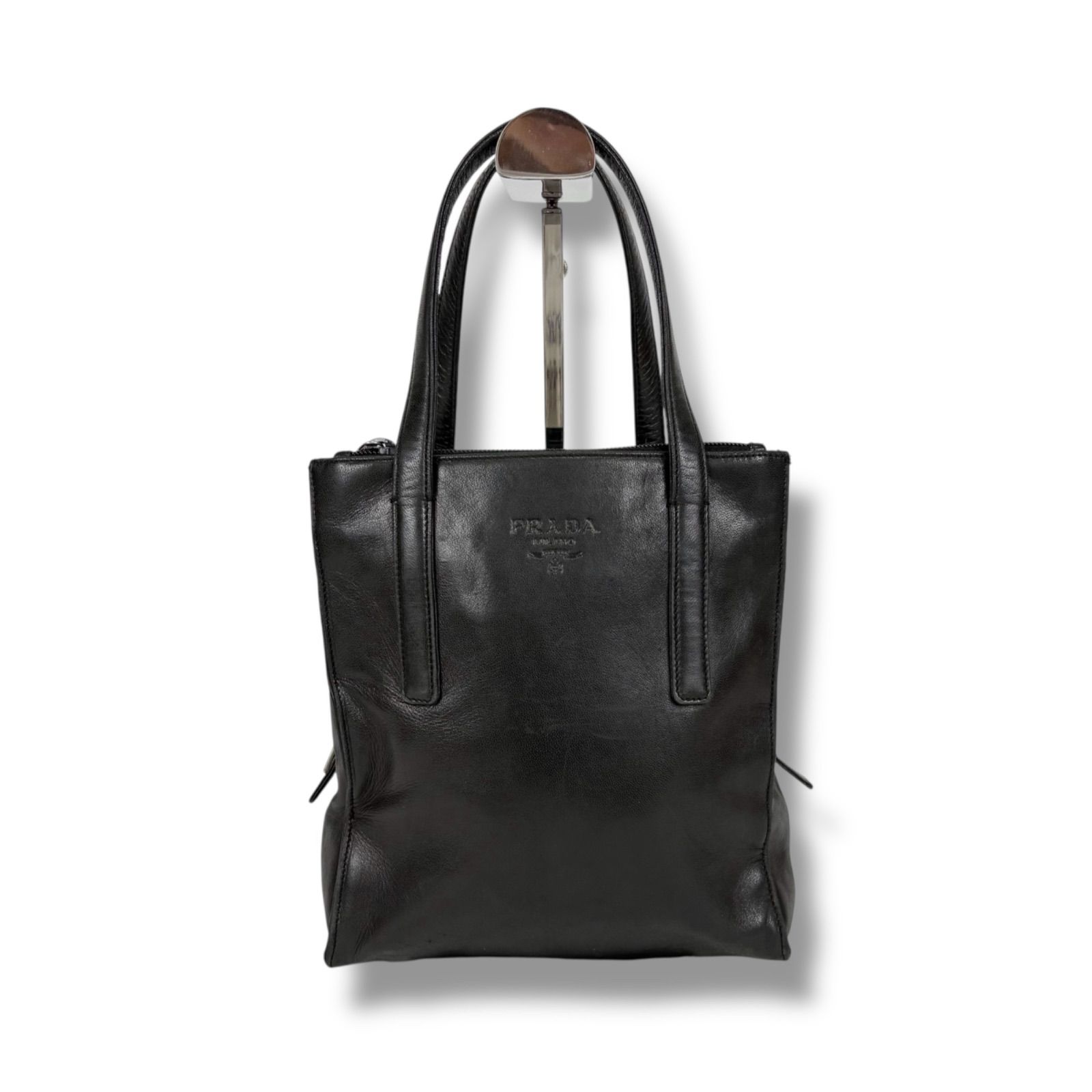 プラダ レザー ミニトートバッグ ハンドバッグ シリアルあり 追跡あり☆PRADA☆レザーミニトートバッグ ブラック (PRADA