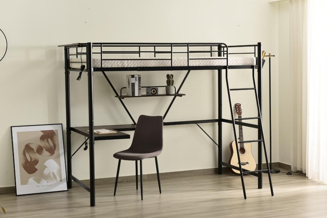 ブラック】システムベット 宮棚 ロフトベッド シングル コンセント付き