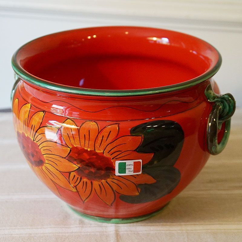 プランターカバー 鉢カバー イタリア製 レッド アウトレット 赤（M