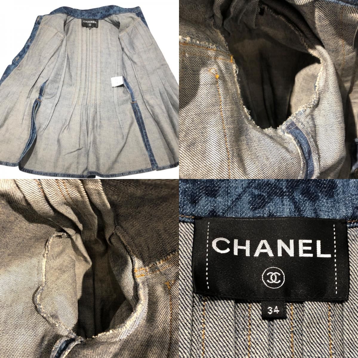 CHANEL カメリア柄半袖デニムジャケット