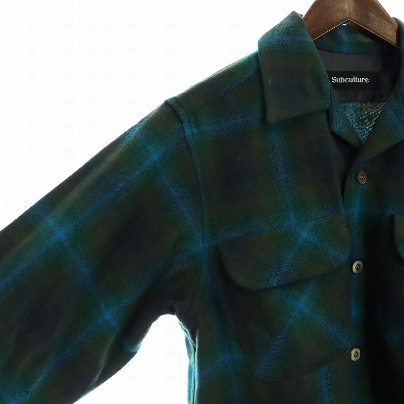 サブカルチャー Subculture WOOL CHECK SHIRT GREEN ウールシャツ