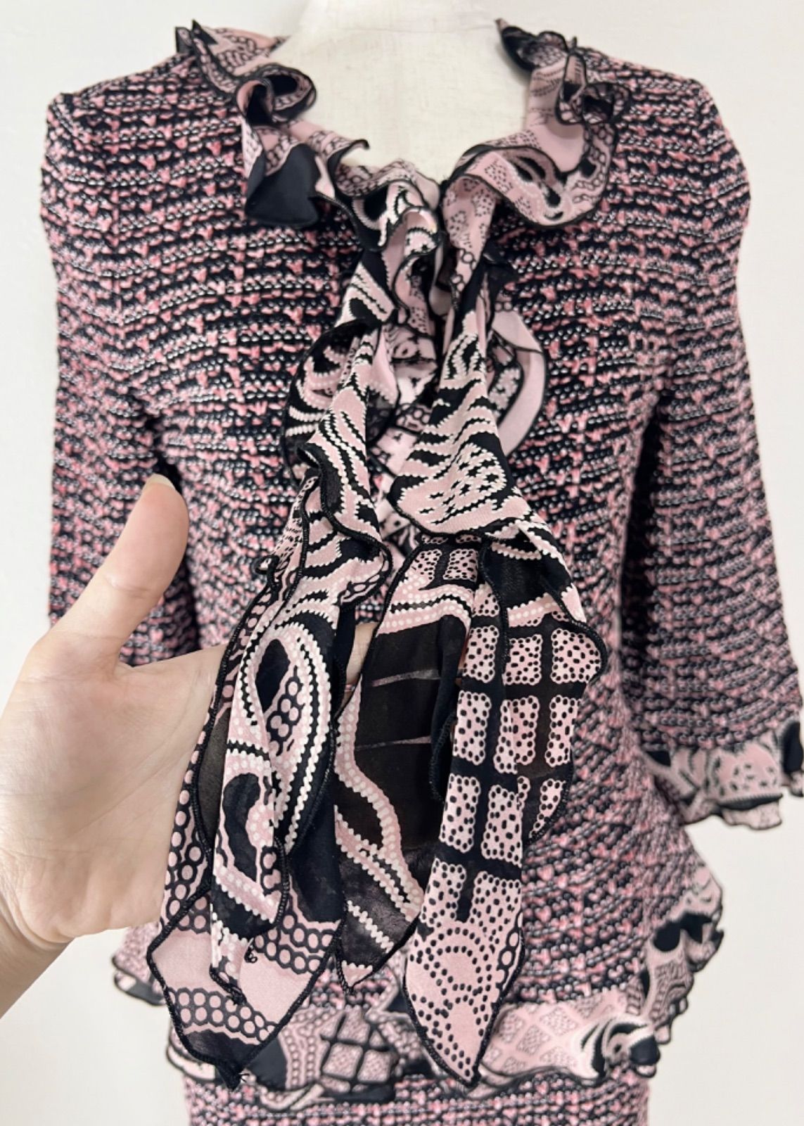 ST.JOHN セントジョン セットアップ ツイード ピンク 黒 フリル 2 MAAHADDERANG_COM