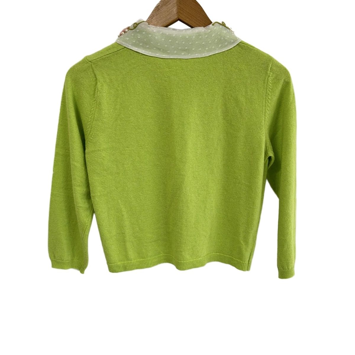 レッドバレンチノ カーディガン サイズS レディース - イエローグリーン×白×マルチ 七分袖|レース|刺繍|パール|襟着脱可