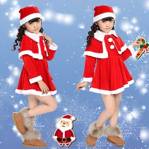 新品 130 サンタ風ワンピース 帽子付 クリスマス パーティー コスプレ ③