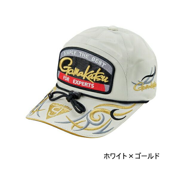 ≪ 25年9月新商品 ≫ がまかつ フィッシングキャップ ワッペン GM-9112 ホワイト×ゴールド Lサイズ