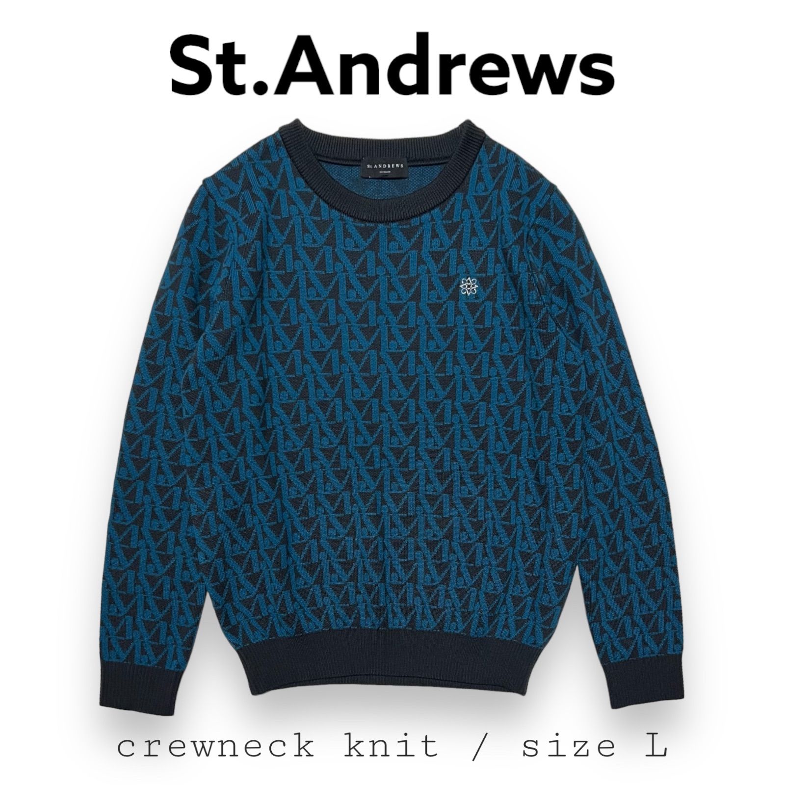 メンズ 美品 St.Andrews ニット セーター サイズL 総柄 ロゴ