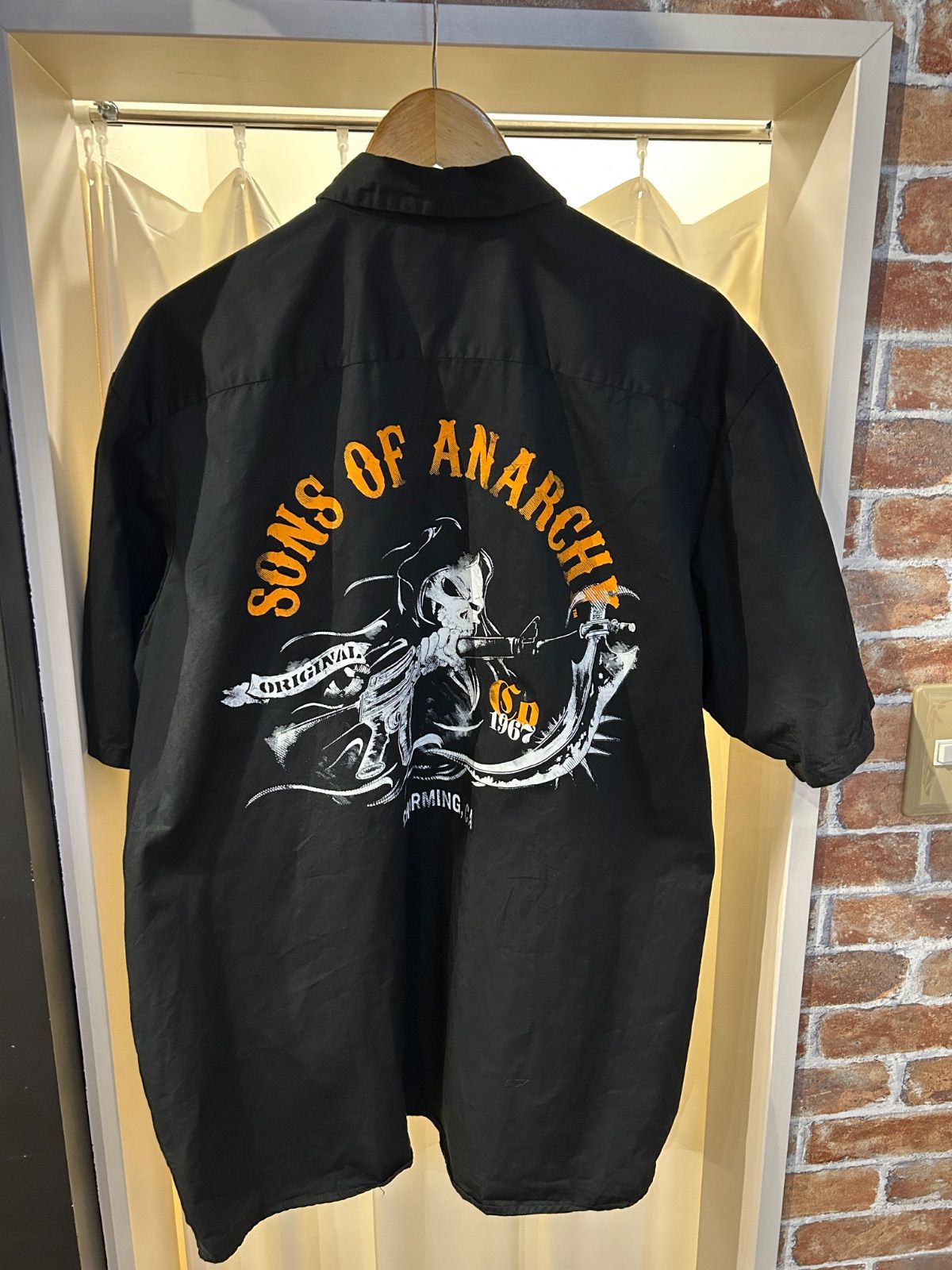 SONS OF ANARCHY 半袖シャツ ブラック オレンジ スカル ドクロ