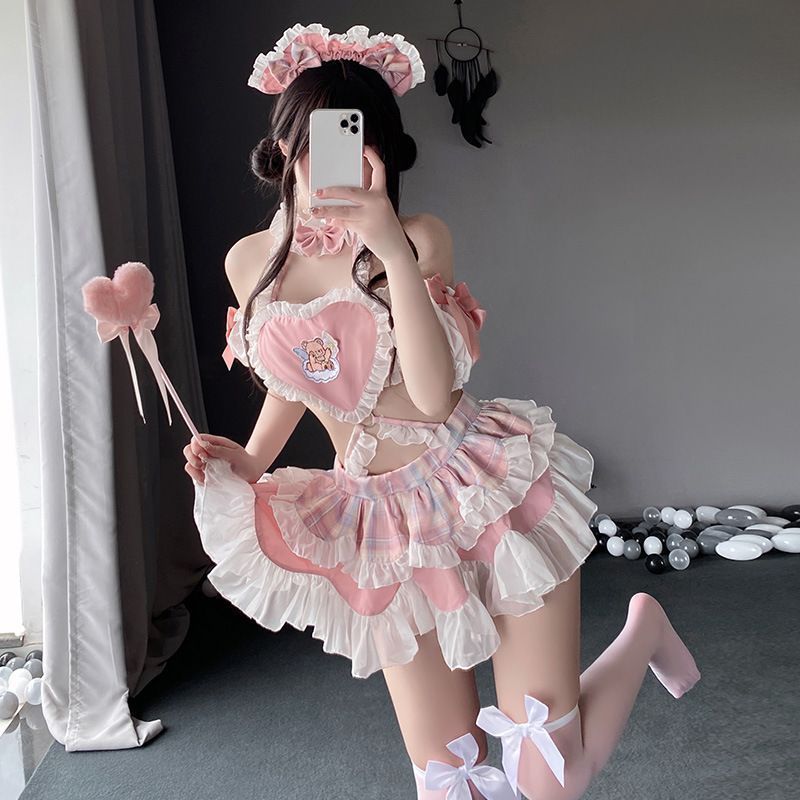 甘ロリ風 ピンクホワイト メイド服 女僕コスチュームセット