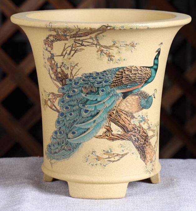 紫砂孔雀鉢 帯脚中収腰蘭盆 盆栽鉢 植木鉢 小品盆栽鉢 大品盆栽鉢