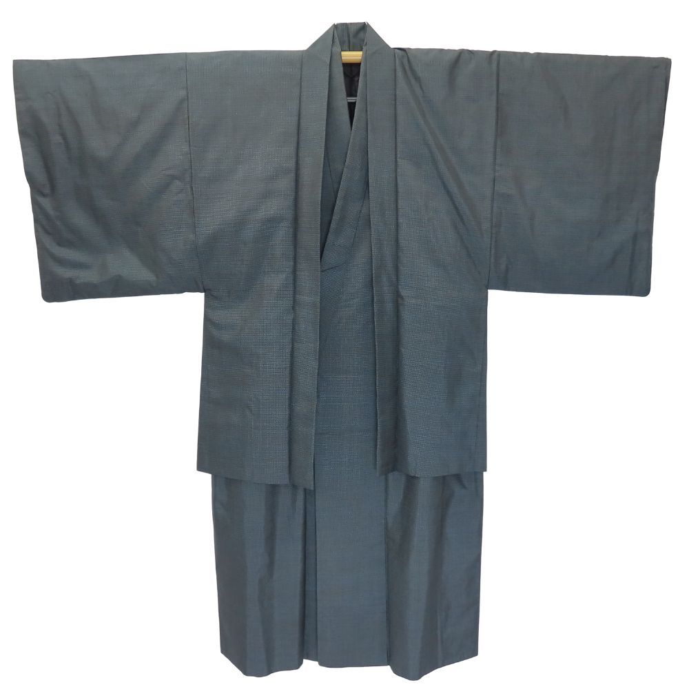 着物セット 本場奄美大島紬 羽織 裏地付き 正絹 金銀糸除く ブルー ブラウン アンサンブル 総詰め 証紙付き 和装 呉服 和服 きもの メンズ 男性