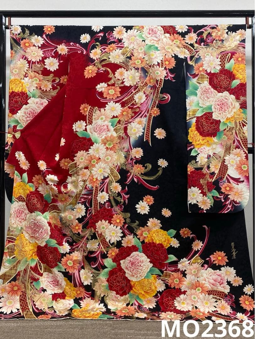 假屋崎省吾 振袖 豪華 ラメ刺繍 金彩 紋意匠 大輪 牡丹 洋花 身丈174cm