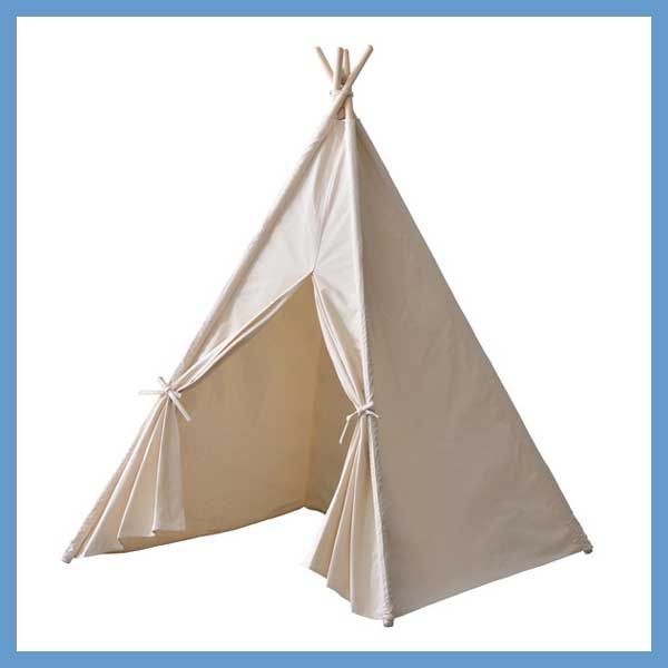 天然木 パイン とコットンのティピーテント 収納袋付 W120×D120×D150cm No.93 アイボリー