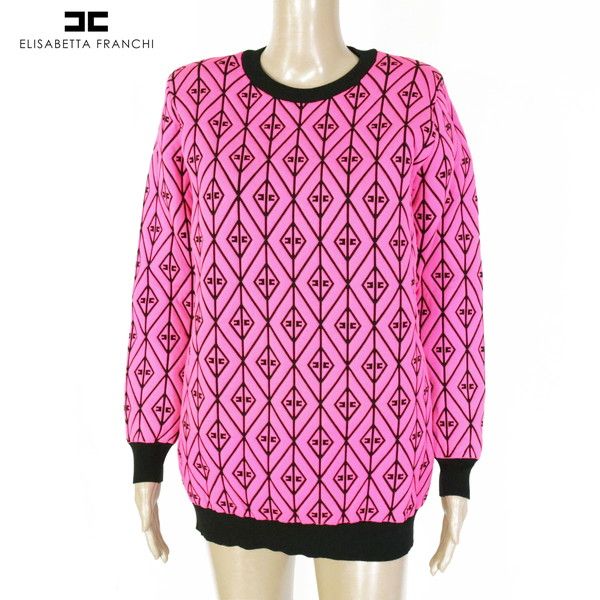 80%OFF エリザベッタフランキ ELISABETTA FRANCHI ニット 42 EKN743 Lサイズ ピンク レディース 長袖トップス スウェット ネオンカラー イタリア製