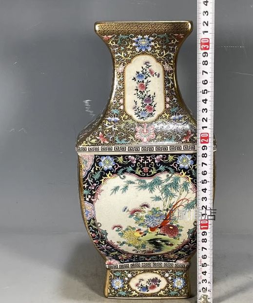 名作 清乾隆琺瑯彩四方花鳥尊瓶 景徳鎮 現代工芸品 装飾品