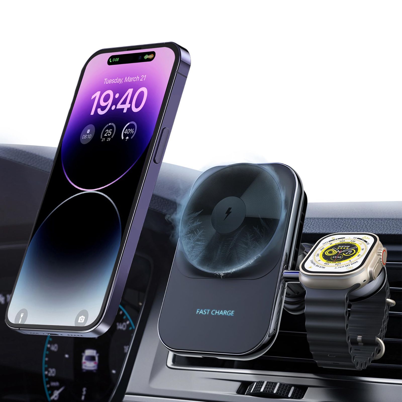 新品 BRIMFORD 車載 ワイヤレス充電器 for iPhone/Apple Watch 2in1 15W高速充電 ワイヤレス充電器 車  スマホホルダー マグネット式 マグセーフ magsafe対応 アコン吹き出し口 車載スマホホルダー スマホホルダー 車 - メルカリ